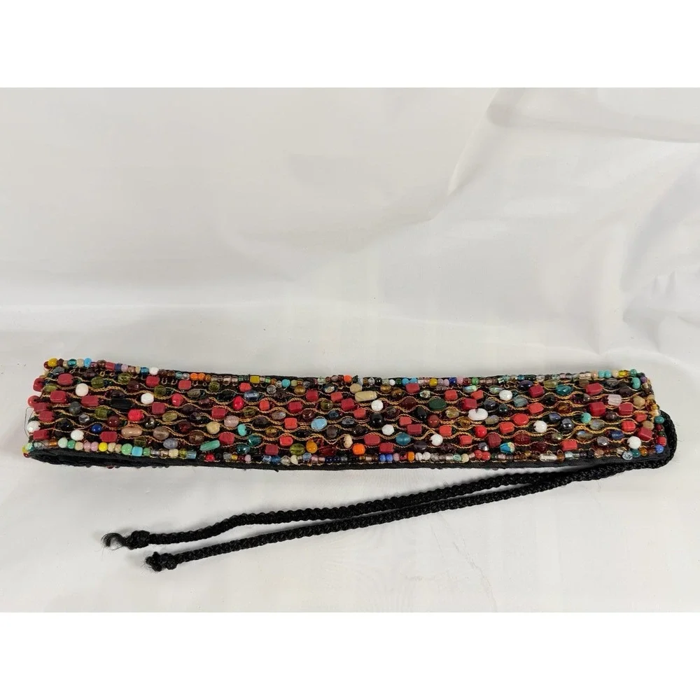 Indian Beaded Cotton Belt Belly Dance Costume Multi Color Stone Seed Bead